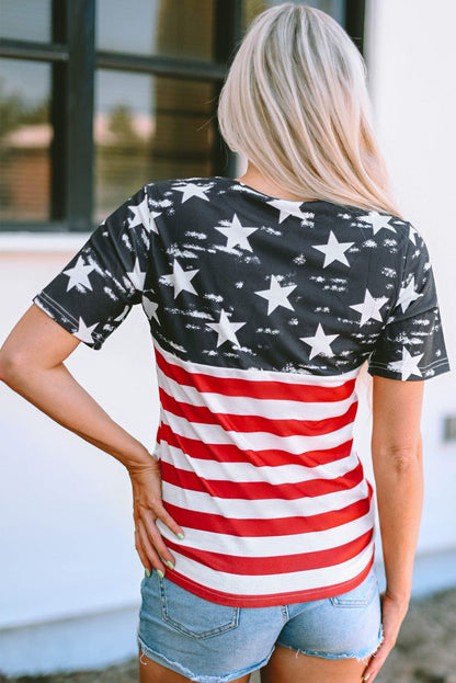 American Flag Cutout Print Black T-Shirt