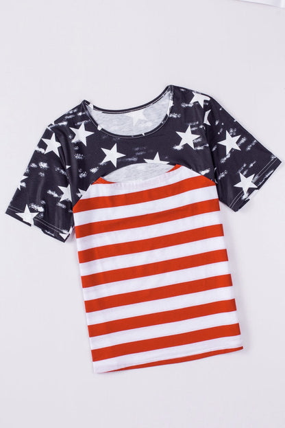 American Flag Cutout Print Black T-Shirt