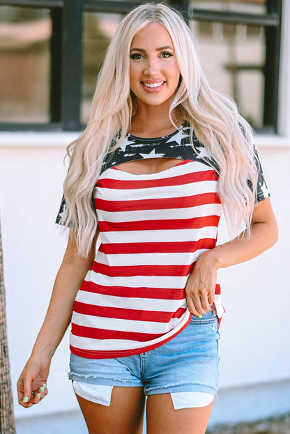 American Flag Cutout Print Black T-Shirt