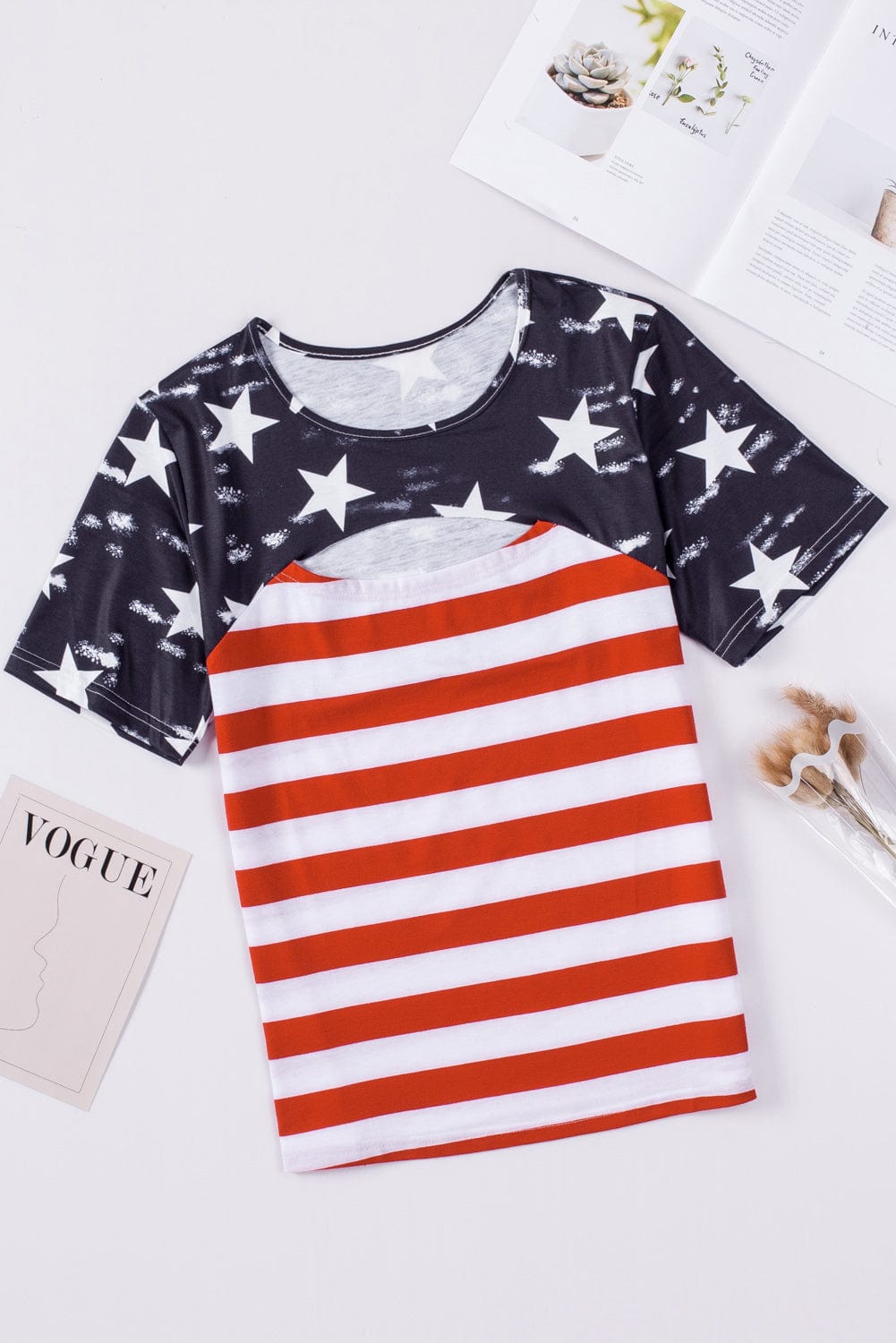 American Flag Cutout Print Black T-Shirt