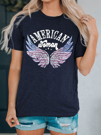 American Flag Eagle Wing Graphic Tee in Blue for Women