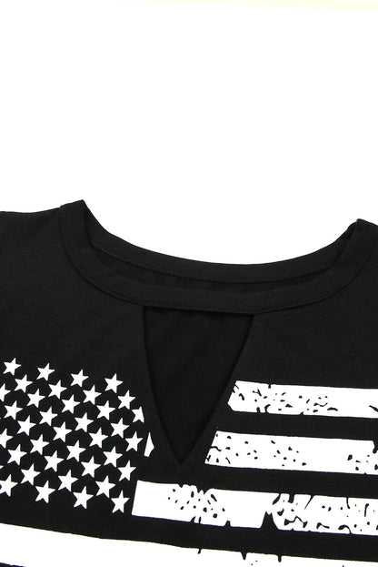 American Flag Print Cutout Tank Top in Black