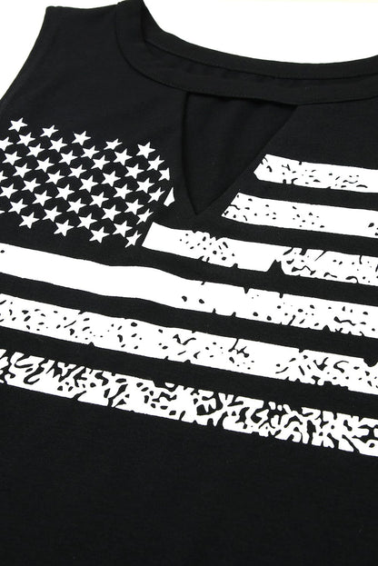 American Flag Print Cutout Tank Top in Black