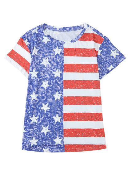 American Flag Striped Distressed Crew Neck Tee with Unique Details