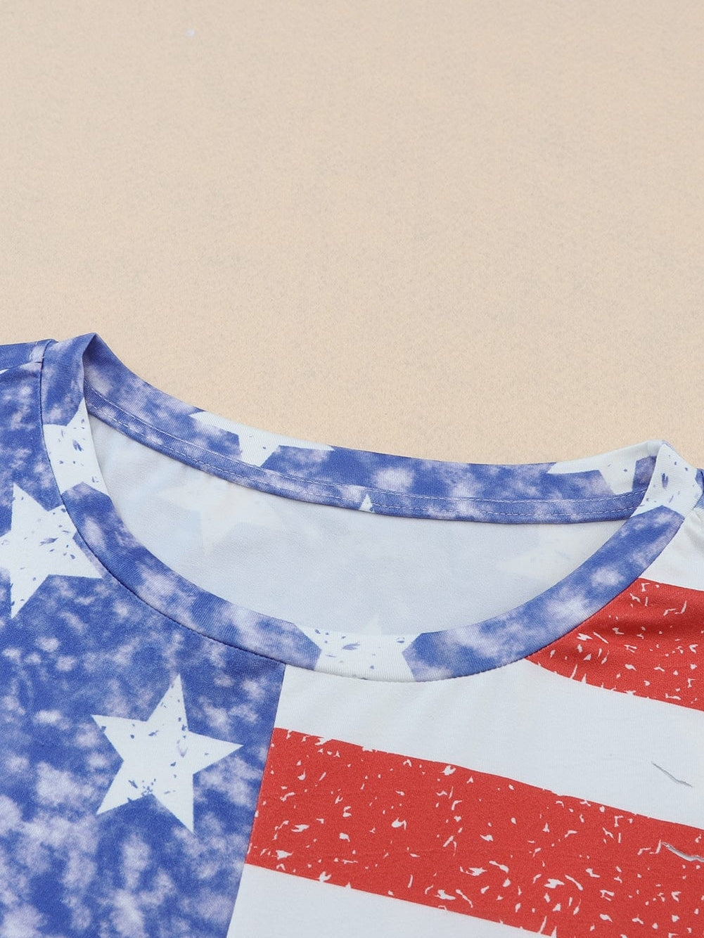 American Flag Striped Distressed Crew Neck Tee with Unique Details