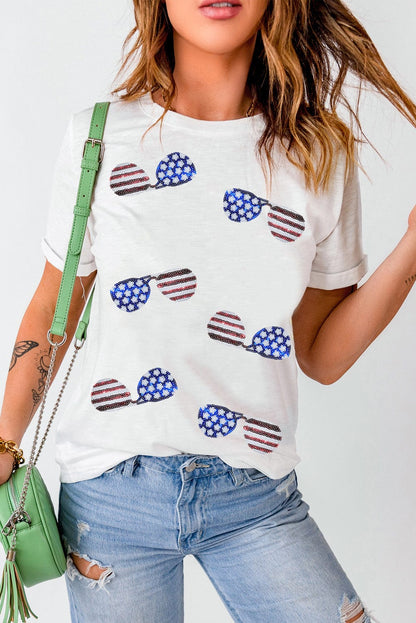 American Flag Sunglasses Sparkle Striped Tee