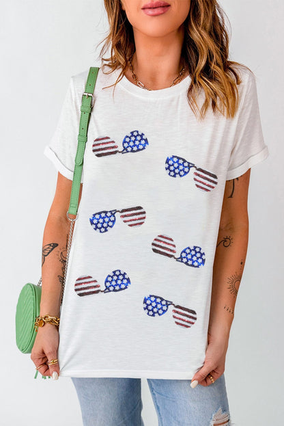 American Flag Sunglasses Sparkle Striped Tee