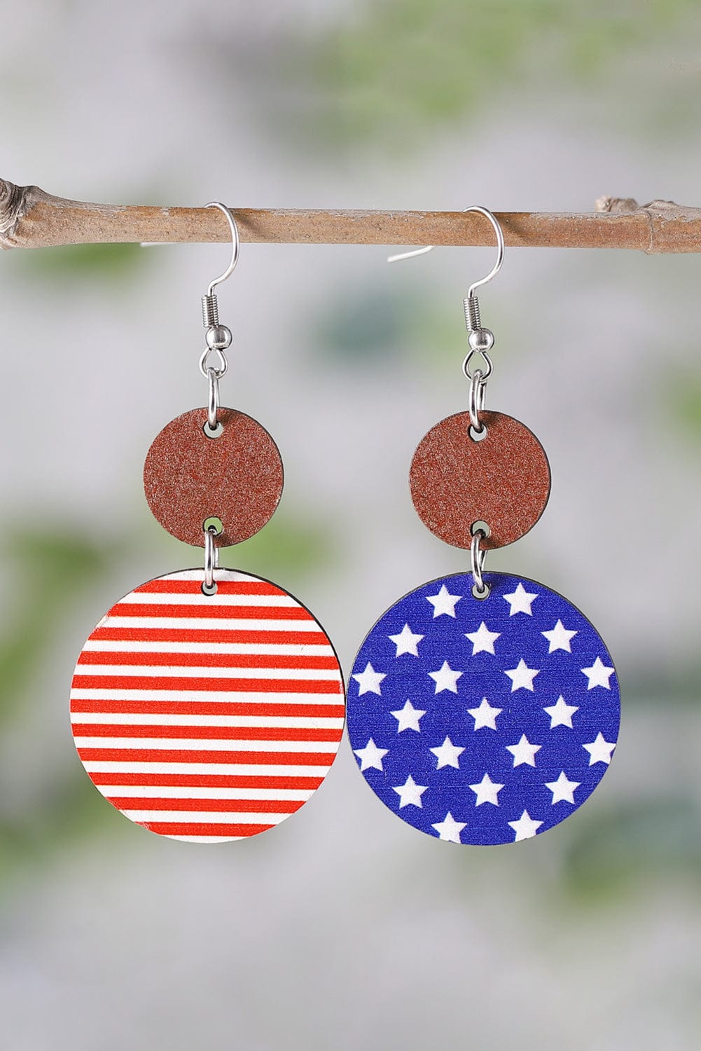 American Flag Wooden Earrings - Patriotic Stars and Stripes Statement Pieces