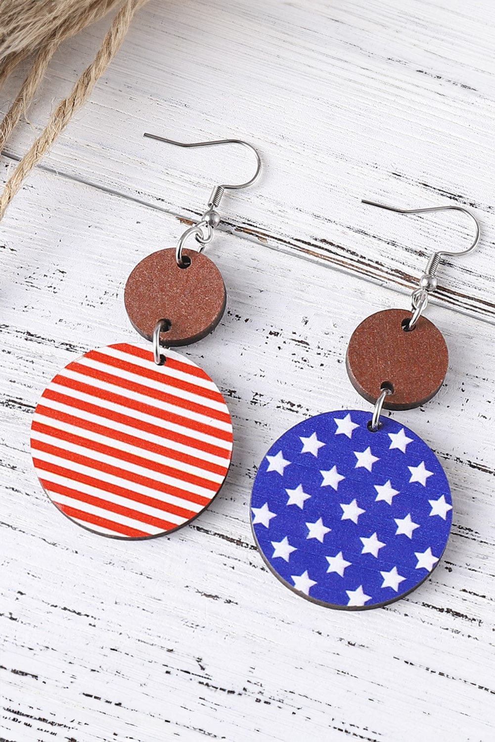 American Flag Wooden Earrings - Patriotic Stars and Stripes Statement Pieces