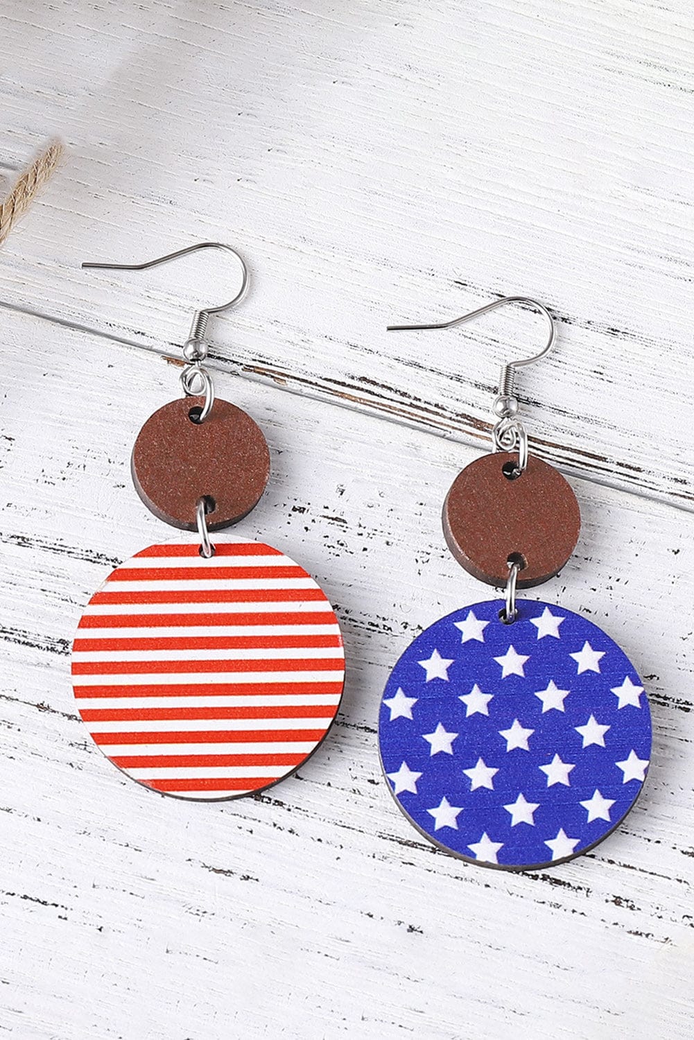 American Flag Wooden Earrings - Patriotic Stars and Stripes Statement Pieces