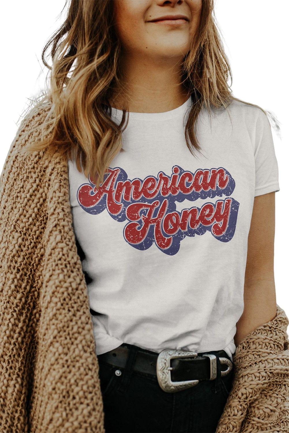 American Honey Distressed Graphic Tee - White