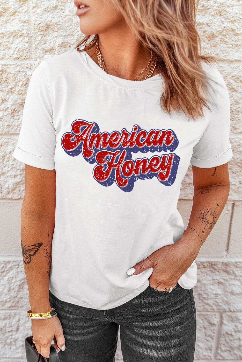 American Honey Distressed Graphic Tee - White