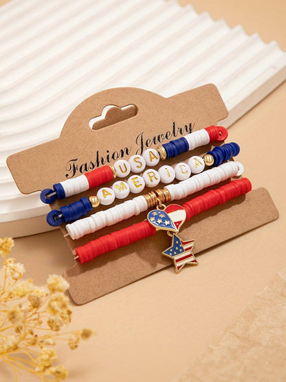 American Patriot Multi-Layered Bracelet with Personalized Letter Beads