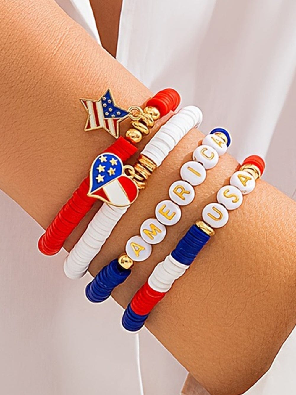 American Patriot Multi-Layered Bracelet with Personalized Letter Beads