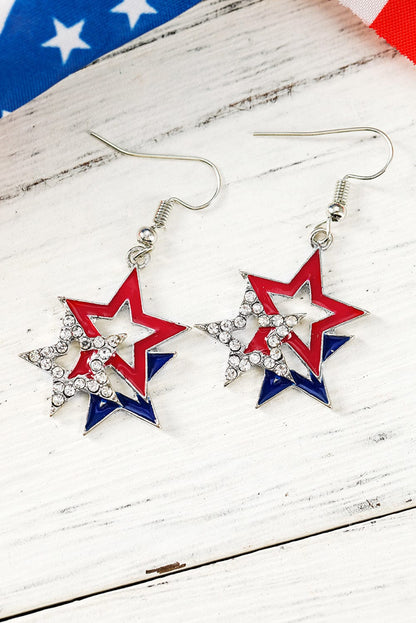 American Pride Rhinestone Star Earrings in Fiery Red