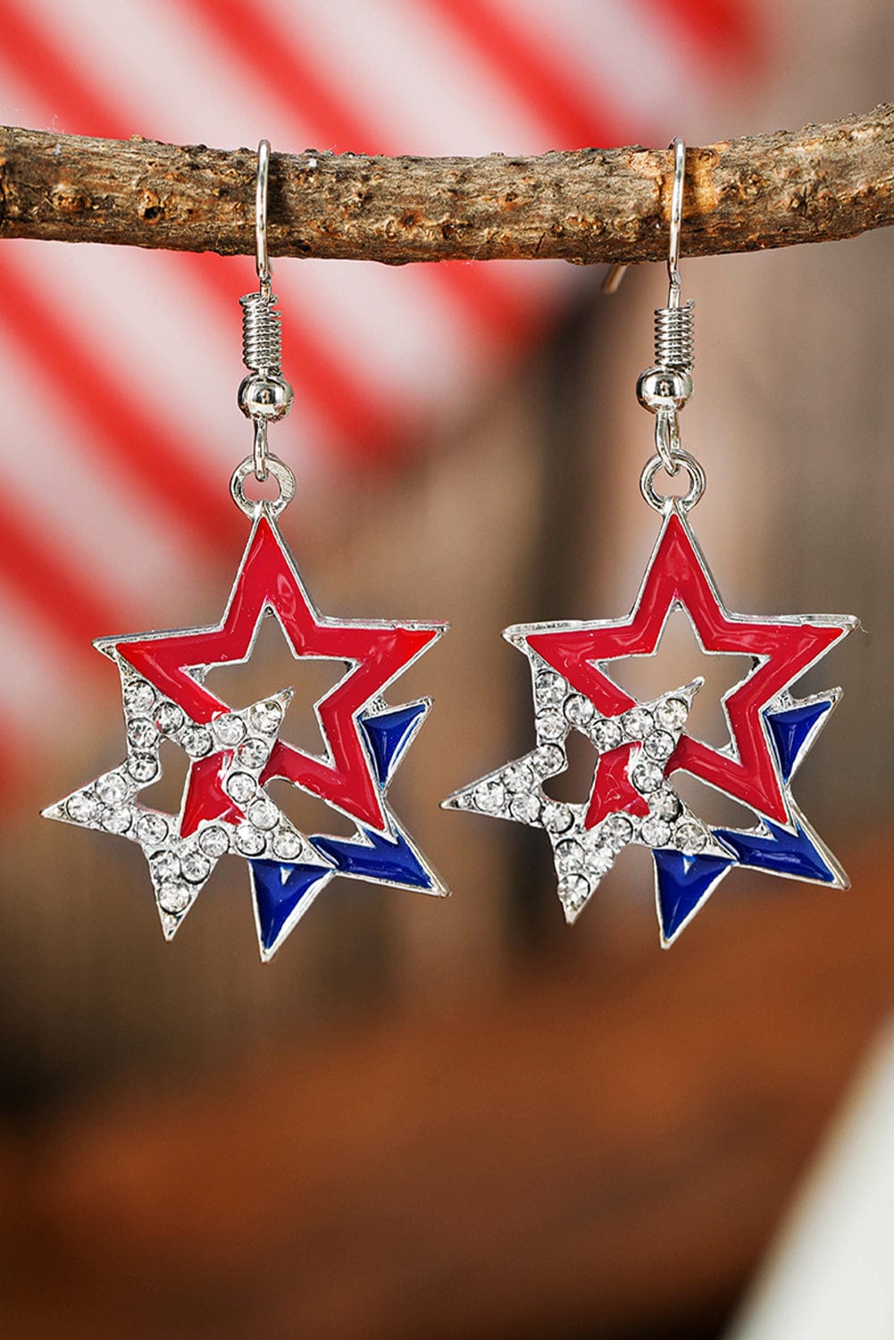 American Pride Rhinestone Star Earrings in Fiery Red