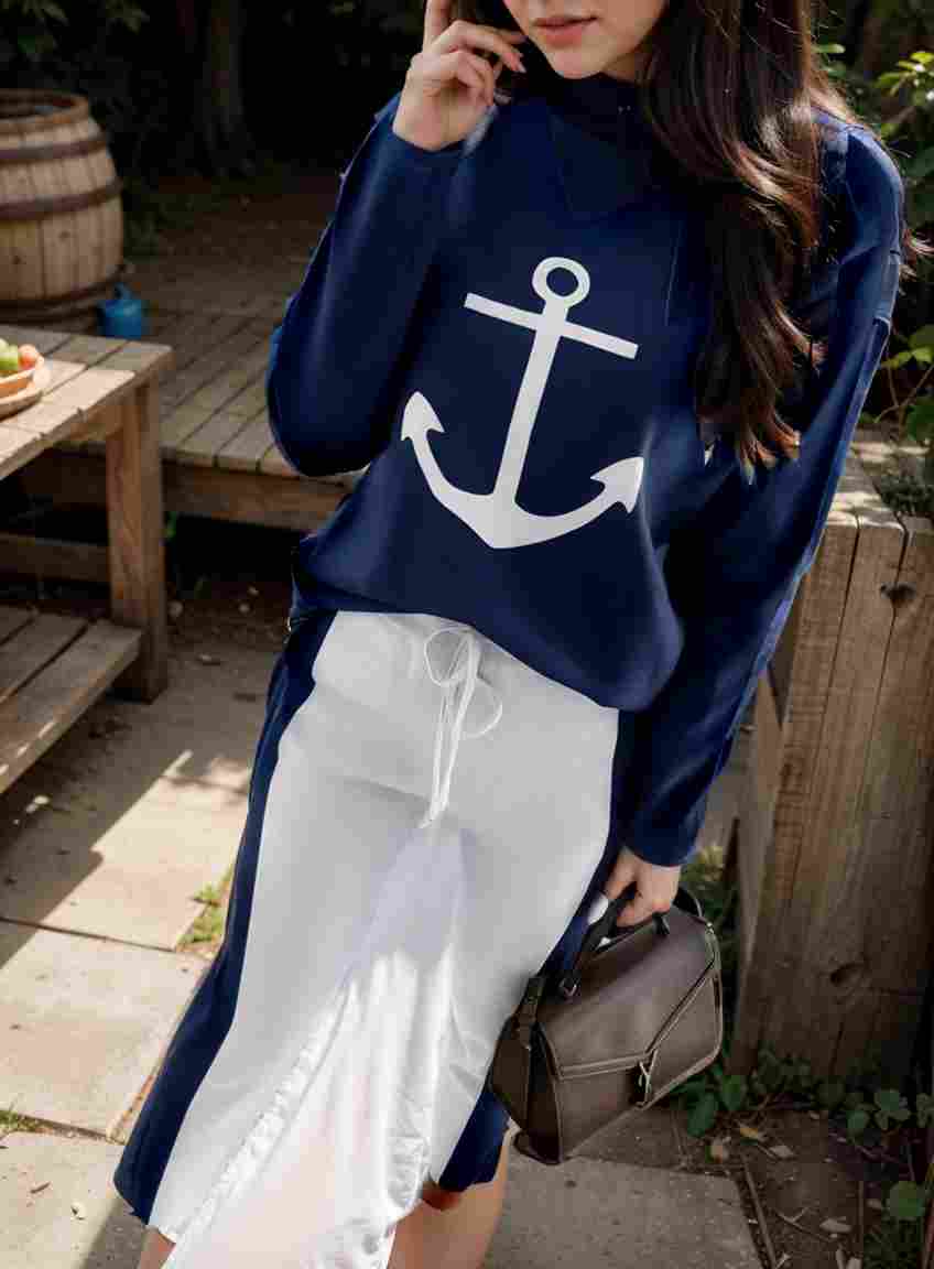 anchor print v neck long sleeve t shirt trousers two piece suit 145718