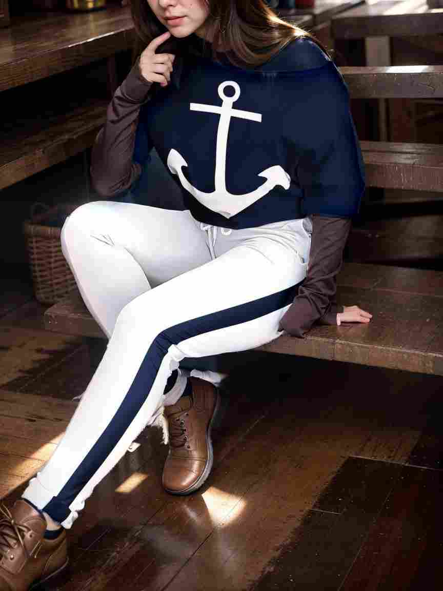 anchor print v neck long sleeve t shirt trousers two piece suit 118808