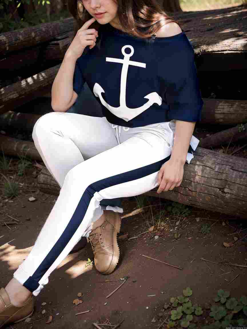 anchor print v neck long sleeve t shirt trousers two piece suit 100007