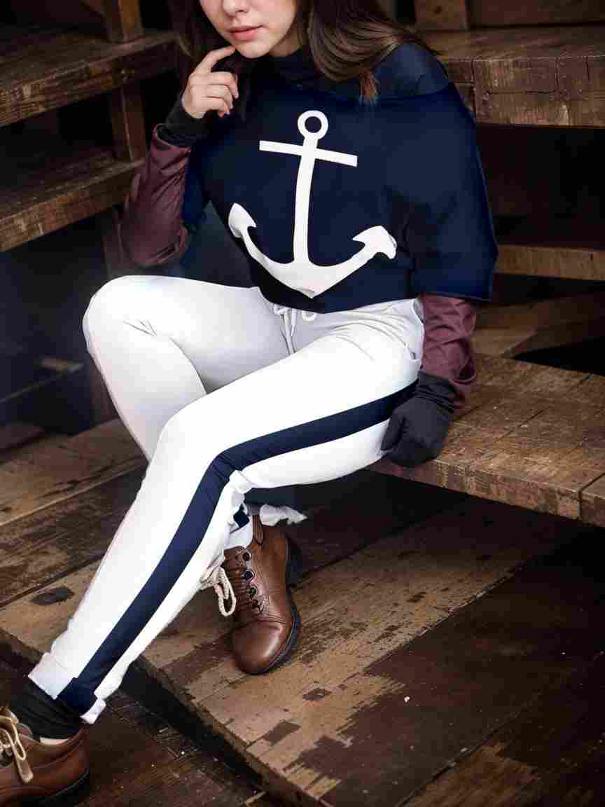 anchor print v neck long sleeve t shirt trousers two piece suit 145743