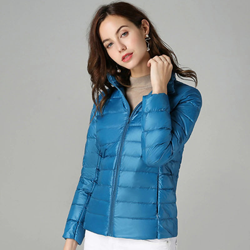 Women's Puffer Jacket Hiking Down Jacket Hiking Windbreaker Winter Outdoor Thermal Warm Packable Waterproof Windproof Jacket Top Full Length Visible Zipper Ski / Snowboard Fishing Traveling Lake blue