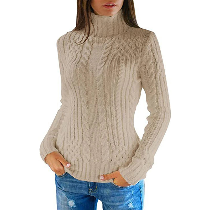 Women's Pullover Sweater Jumper Turtleneck Cable Knit Acrylic Knitted Fall Winter Cropped Outdoor Daily Holiday Stylish Casual Soft Long Sleeve Solid Color Black White Red S M L