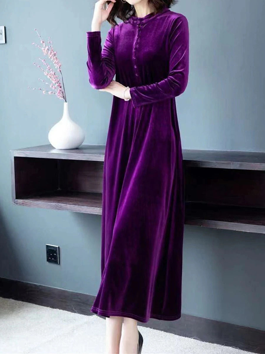 Women's Velvet Dress Prom Dress Party Dress Velvet Crew Neck Long Sleeve Vacation Black Wine Winter