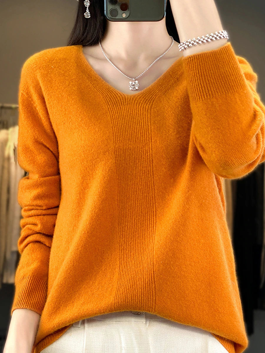 Women's Pullover Sweater Jumper V Neck Ribbed Knit Polyester Knitted Fall Winter Regular Outdoor Daily Going out Fashion Casual Soft Long Sleeve Solid Color Forest Green Cherry Red Red bean paste M L