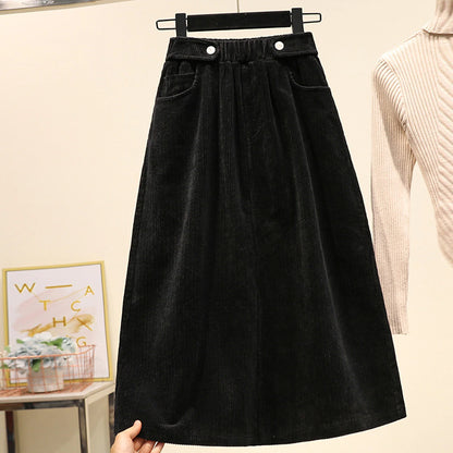 Women's Skirt A Line Midi High Waist Skirts Pocket Solid Colored Street Daily Winter Corduroy Fashion Casual Black Brown