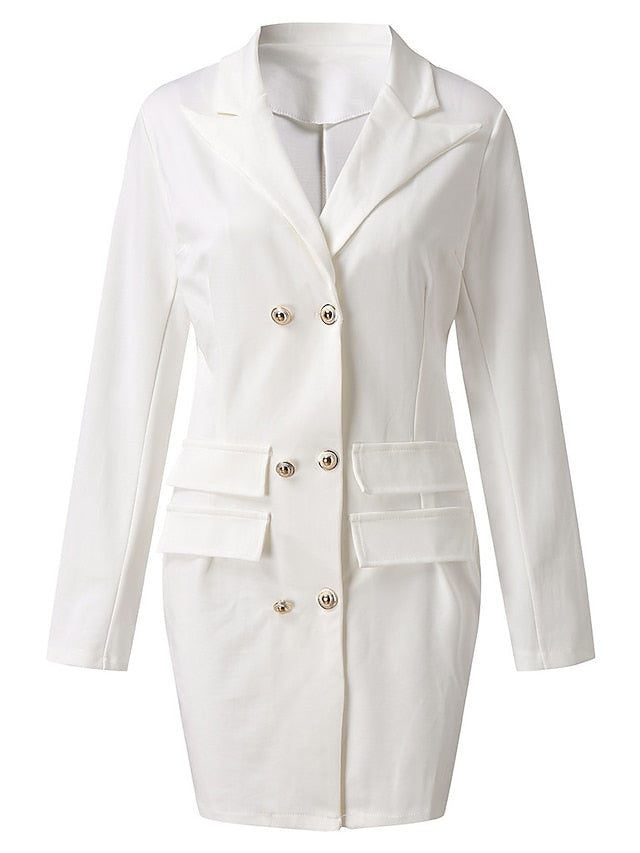 Women's Dress - Work Dress Blazer Dress Black White Long Sleeve Solid Colored Classic Style Fall Winter Notch lapel collar Office / Business 2023 S M L XL