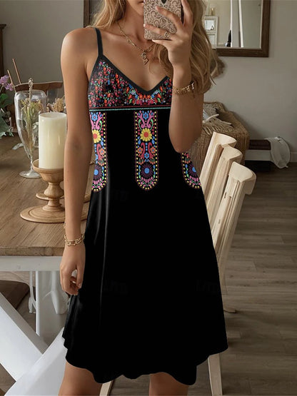 Women's Vintage Dress Casual Dress Slip Dress Floral Print Strap Mini Dress Vintage Ethnic Vacation Sleeveless Summer