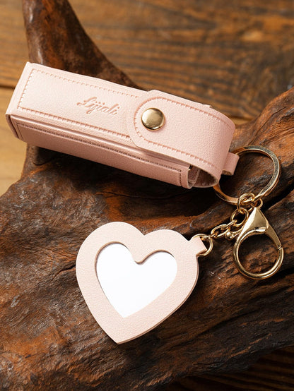 Apricot Pink Lipstick Mirror Keychain Pouch