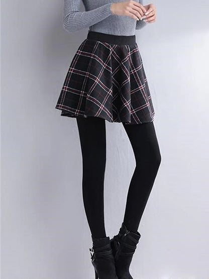 Women's Skort Polyester Plaid Plaid gray Checkered black Fashion High Waist Full Length Valentine's Day Street Fall Winter