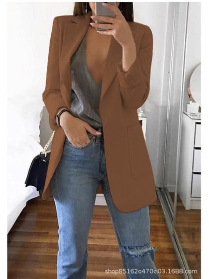 Women's Blazer Casual Pocket Clean Fit Formal Outdoor Daily Wear Polyester Spring Wine Green Black Open Front V Neck Regular Fit S M L XL XXL 3XL / Solid Color - LuckyFash™