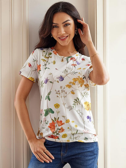 Women's T shirt Tee Floral Daily Print White Short Sleeve Fashion Crew Neck Summer