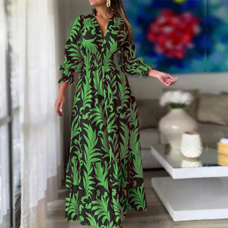 Women's Swing Dress Boho Dress Maxi long Dress Black Yellow Red Long Sleeve Floral Print Fall Winter V Neck Elegant Winter Dress Fall Dress Loose Fit 2023 S M L XL XXL 3XL