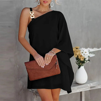 Women‘s Shift Dress Mini Dress Black White Fuchsia Long Sleeve Pure Color Cold Shoulder Summer Spring Fall One Shoulder Fashion Summer Dress Weekend Loose Fit 2023 S M L XL XXL