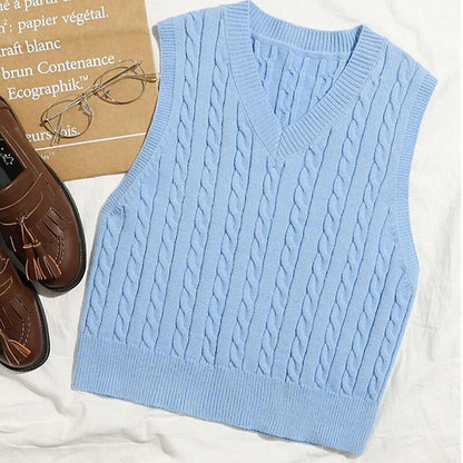 amazon hot selling sweater vest european and american fashion casual sleeveless sweater cable v-neck knitted vest women