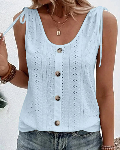 Women's Tank Top Eyelet top Plain Daily Weekend Button Sleeveless Light Blue Sleeveless Basic U Neck