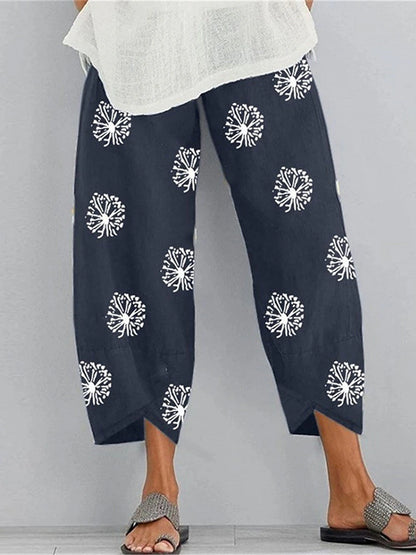 Women's Wide Leg Cotton And Linen Dandelion Black Dark navy Fashion High Waist Ankle-Length Casual Daily Wear Fall & Winter