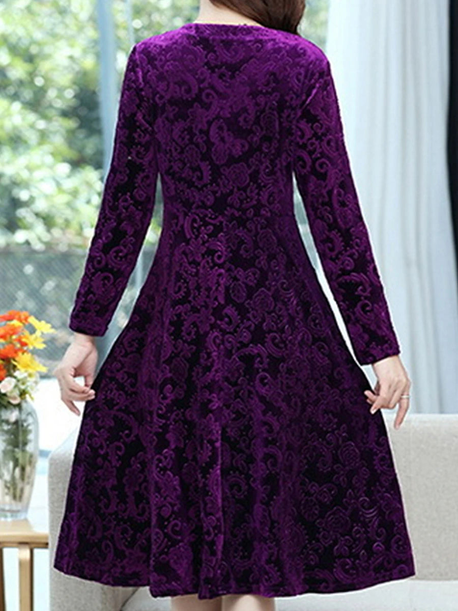 Women's Velvet Dress Casual Dress Swing Dress Midi Dress Pocket Daily Elegant Fashion V Neck Long Sleeve Black Wine Blue Color