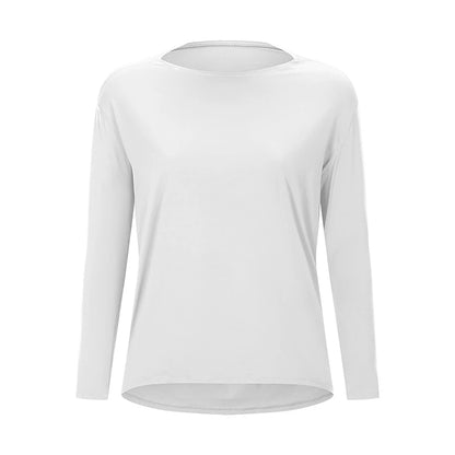 Women's Running T-Shirt Solid Color Yoga Fitness Sexy Black White Blue Crew Neck Long Sleeve High Elasticity Spring &  Fall