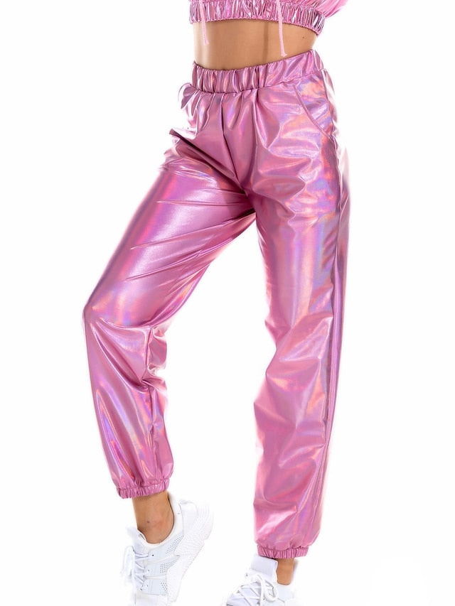 Women's Pants Cargo Pants Loose Pants Hip Hop Dance Costumes Spicy Girls Laser Holographic Shiny 1980s Silver Black Golden Pink Brown - LuckyFash™