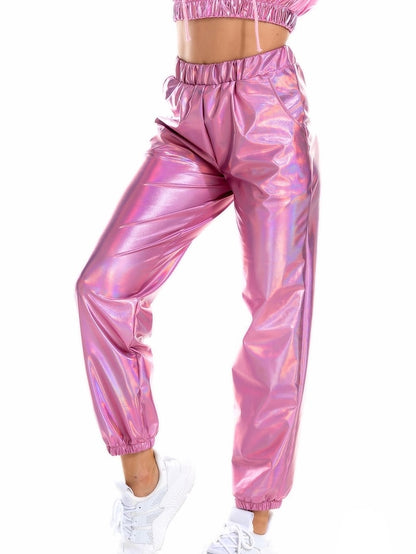 Women's Pants Cargo Pants Loose Pants Hip Hop Dance Costumes Spicy Girls Laser Holographic Shiny 1980s Silver Black Golden Pink Brown - LuckyFash™