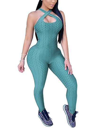 Women's Onesie Workout Sets Scrunch Butt Open Back Bodysuit Romper Clothing Suit Black White Spandex Yoga Fitness Gym Workout Tummy Control Butt Lift Power Flex Sleeveless Sport Activewear High - LuckyFash™