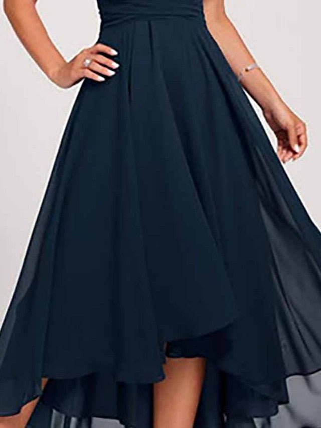 Womenâ€˜s Wedding Guest Dress Swing Dress Semi Formal Dress Midi Dress Blue Short Sleeve Pure Color Mesh Summer Spring Fall V Neck Wedding Guest Vacation Spring Dress S M L XL 2XL 3XL - LuckyFash™