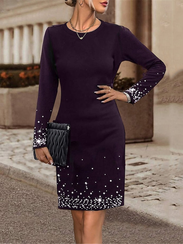 Women's Velvet Dress Party Dress Cocktail Dress Velvet Patchwork Crew Neck Long Sleeve Mini Dress Office Vacation Purple Spring Winter