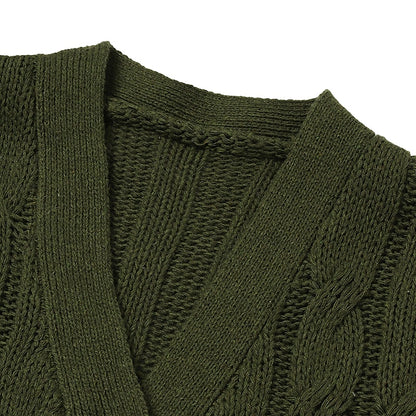 Women's Cardigan Sweater Open Front Cable Chunky Knit Button Pocket Fall Winter Tunic Daily Casual Soft Long Sleeve Solid Color Dark powder Black White S M L
