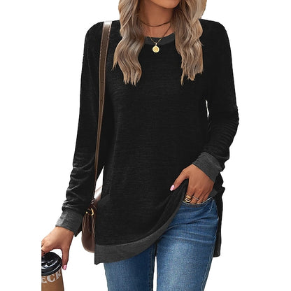 Women's T shirt Tee Color Block Valentine's Day Daily Print Puff Sleeve Black Long Sleeve Basic Round Neck Fall & Winter