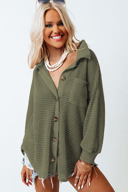 Solid Button Pocket Waffle Jacket